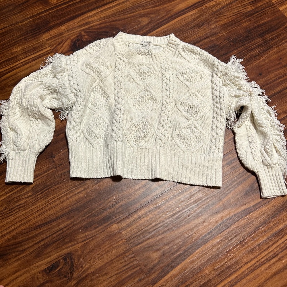Cream Sweater with Fringe Detail